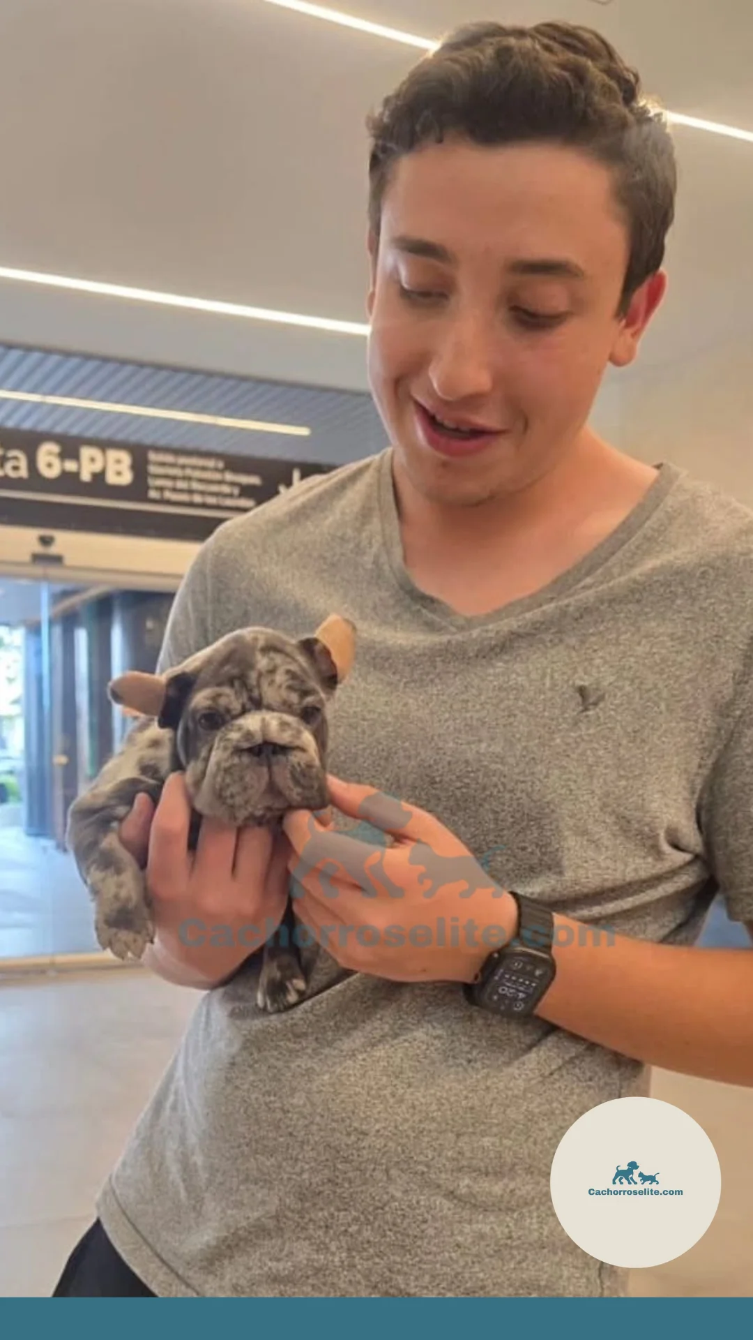 persona feliz con cachorro bulldog frances big rope Clientes felices cachorroselite